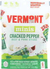 VERMONT SMOKE: Minis Cracked Pepper Beef & Pork Sticks, 3 oz