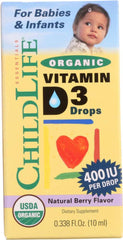 CHILDLIFE: Essentials Organic Vitamin D3 Drops Berry Flavor 400 IU, 0.338 oz