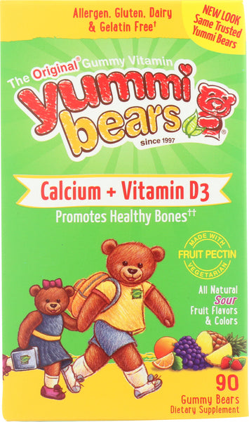 YUMMI BEARS: Calcium + Vitamin D3 Vegetarian Sour, 90 Gummy Bears