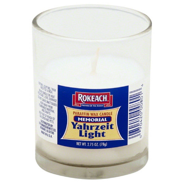 ROKEACH: Memorial Paraffin Wax Candle Glass, 1 ea