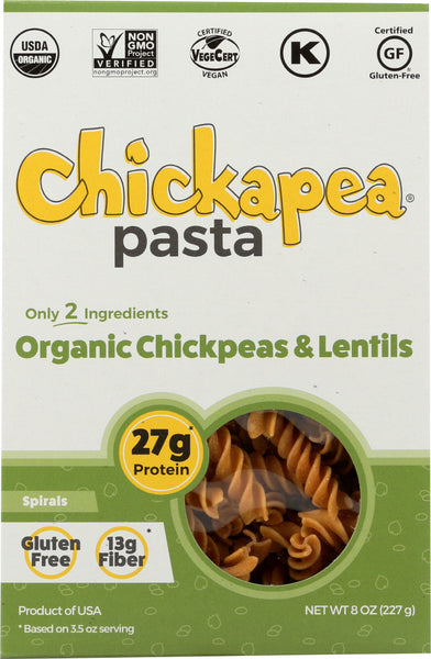 CHICKAPEA: Organic Chickpea and Red Lentil Pasta Spirals, 8 oz