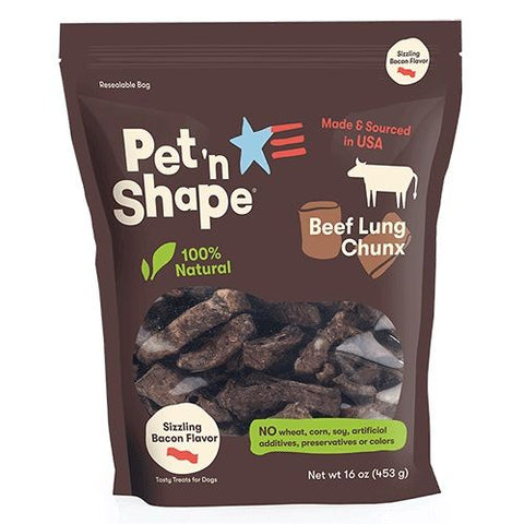 Pet 'n Shape Natural Beef Lung Chunx Dog Treats - Sizzling Bacon Flavor