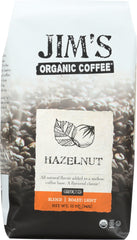 JIM'S ORGANIC COFFEE: Hazelnut Ground, 12 oz
