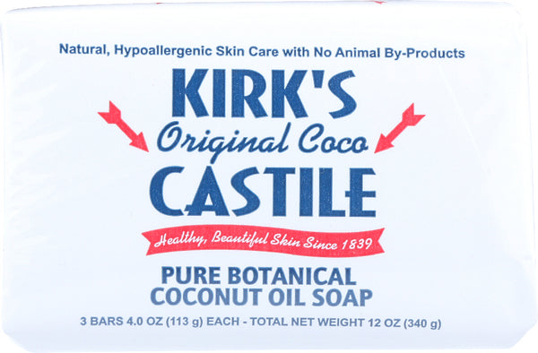 KIRK'S: Natural Original Coco Castile Soap 3x4oz Bars, 12 Oz