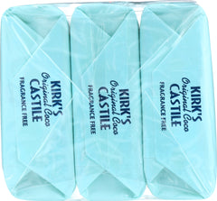 KIRKS: Original Coco Castile Bar Soap Fragrance Free 3x4oz Bars, 12 oz