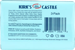 KIRKS: Original Coco Castile Bar Soap Fragrance Free 3x4oz Bars, 12 oz