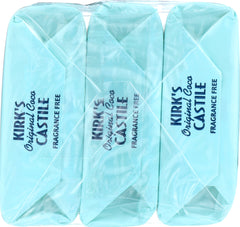 KIRKS: Original Coco Castile Bar Soap Fragrance Free 3x4oz Bars, 12 oz