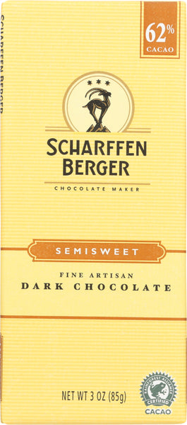 SCHARFFEN BERGER: 62% Semisweet Chocolate Bar Dark Chocolate, 3 oz