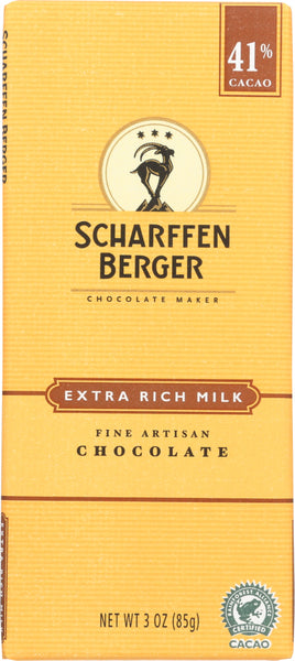 SCHARFFEN BERGER: 41% Cacao Extra Rich Milk Chocolate Bar, 3 oz