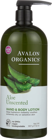 AVALON ORGANICS: Hand & Body Lotion Aloe Unscented, 32 oz