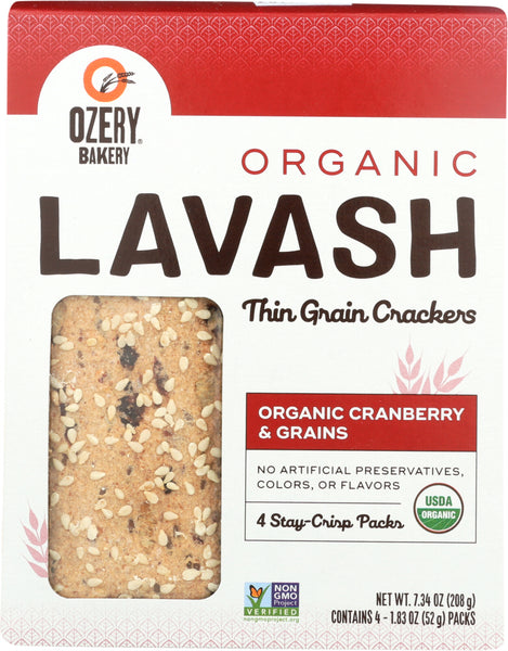 OZERY BAKERY: Organic Cranberry & Grains Lavash Crackers, 7.34 oz
