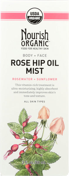 NOURISH ORGANIC: Rejuvenating Rose Hip & RoseWater Body Oil Mist, 3 oz