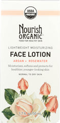 NOURISH ORGANIC: Lightweight Moisturizing Face Lotion Argan + Rosewater, 1.7 oz