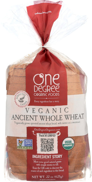 ONE DEGREE: Veganic Ancient Whole Wheat Bread, 22 oz