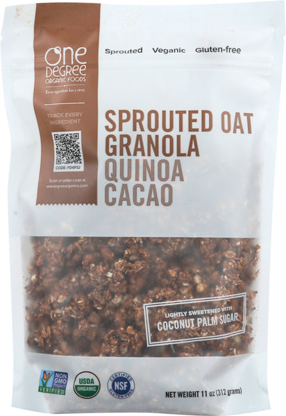 ONE DEGREE: Sprouted Oat Granola Quinoa Cacao, 11 oz