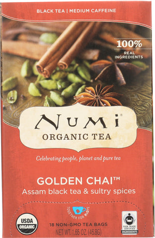 NIMI TEAS: Organic Black Tea Medium Caffeine Golden Chai 18 Tea Bags, 1.65 oz