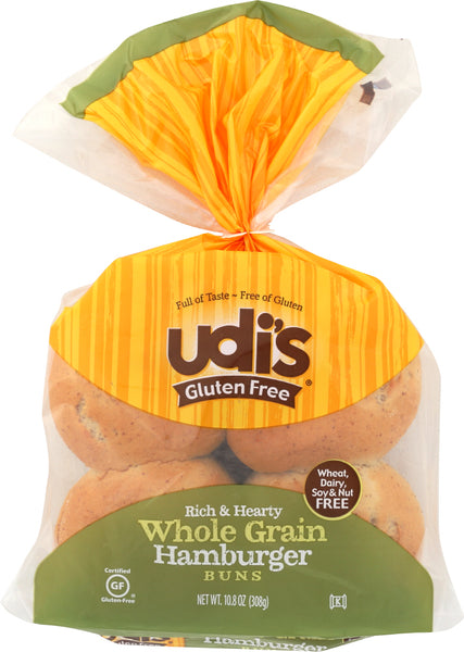 UDIS: Gluten Free Whole Grain Hamburger Buns 4 Count, 10.8 oz