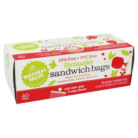 NATURAL VALUE: Sandwich Bags Reclosable, 40 bg