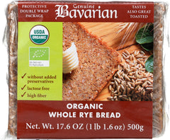 BAVARIAN: Organic Whole Rye Bread, 17.6 oz