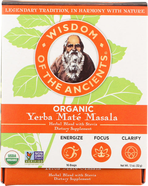 WISDOM OF THE ANCIENTS: Organic Yerba Mate Masala Tea Bags, 1.1 oz