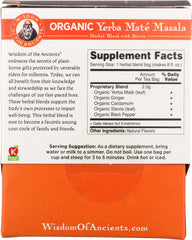 WISDOM OF THE ANCIENTS: Organic Yerba Mate Masala Tea Bags, 1.1 oz