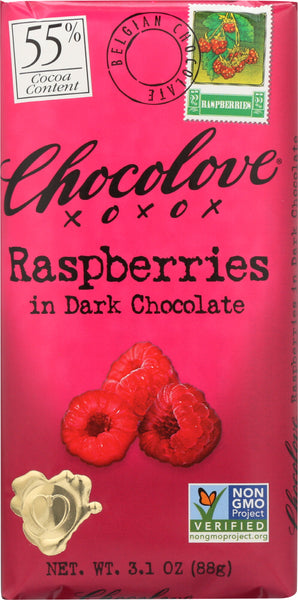 CHOCOLOVE: Raspberries In Dark Chocolate Bar, 3.1 oz