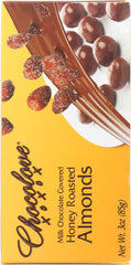 CHOVOLOVE: Milk Chocolate Covered Honey Roasted Almonds, 3 oz