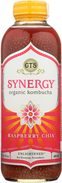 GT'S ENLIGHTENED: Synergy Raspberry Chia Kombucha, 16 fl oz