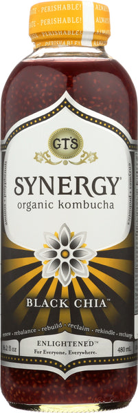 GT'S ENLIGHTENED KOMBUCHA: Synergy Organic and Raw Kombucha Black Chia, 16 oz