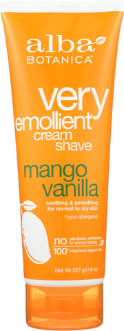 ALBA BOTANICA: Natural Very Emollient Cream Shave Mango Vanilla, 8 oz