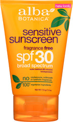 ALBA BOTANICA: Natural Very Emollient Sunscreen Fragrance Free SPF 30, 4 oz