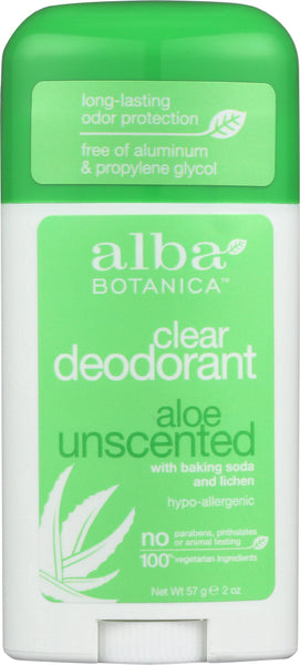 ALBA BOTANICA: Clear Enzyme Deodorant Stick Aloe Unscented, 2 oz