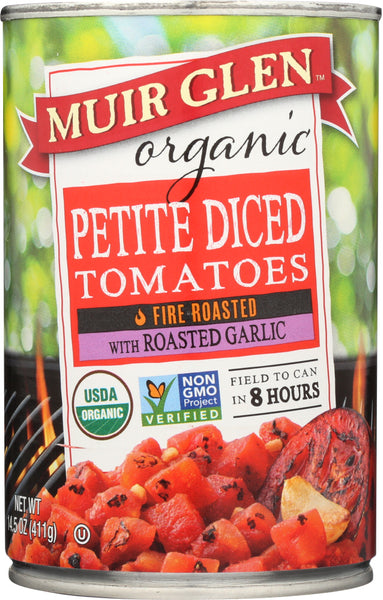 MUIR GLEN: Organic Fire Roasted Diced Tomatoes With Garlic, 14.5 oz