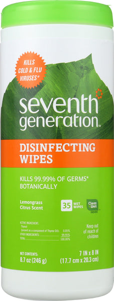 SEVENTH GENERATION: Disinfecting Wipes Lemongrass Citrus Scent, 35 pc