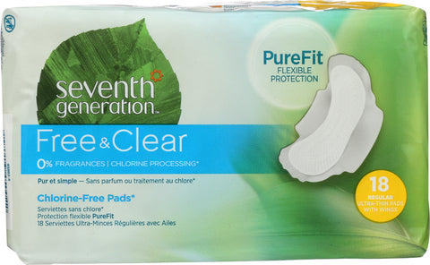 SEVENTH GENERATION: Chlorine Free Ultra-Thin Pads Regular with Wings, 18 Pads