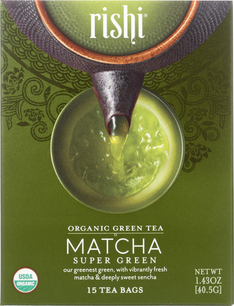 RISHI TEA: Matcha Super Green Tea 15 Tea Bags, 40.5 gm