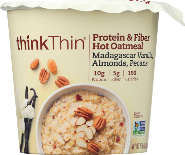 THINKTHIN: Protein and Fiber Hot Oatmeal Madagascar Vanilla with Almonds and Pecans, 1.76 oz