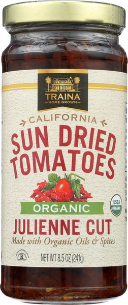 TRAINA: Organic Sun Dried Tomatoes in Oil, Julienne Cut, 8.5 oz