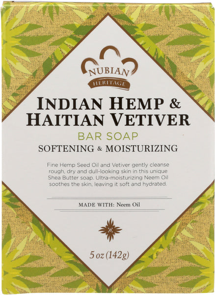 NUBIAN HERITAGE: Bar Soap Indian Hemp and Haitian Vetiver Soap w/ Neem, Oil 5 oz