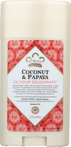 NUBIAN HERITAGE: Coconut and Papaya 24 Hour Deodorant, 2.25 oz