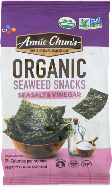 ANNIE CHUNS: Organic Seaweed Snacks Sea Salt & Vinegar, 0.35 oz