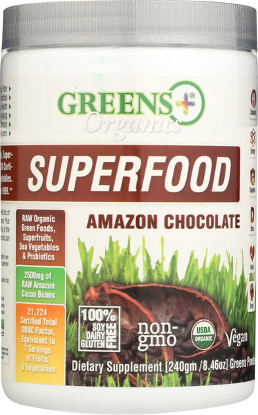 GREENS PLUS: Organic Superfood Amazon Chocolate, 8.5 oz