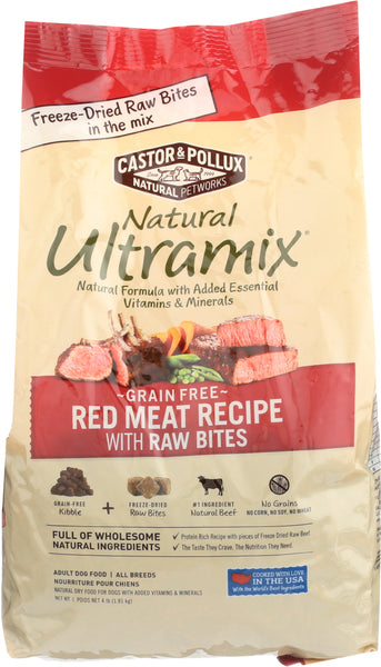 CASTOR & POLLUX: Natural Ultramix Grain Free Adult Dog Food Red Meat Recipe With Raw Bites 4 Lb