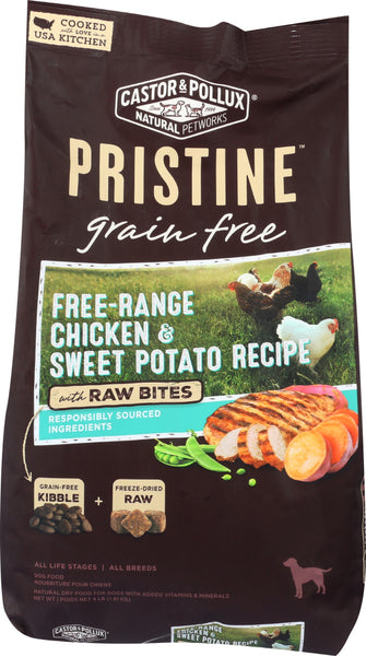 CASTOR & POLLUX: Pristine Grain Free Free Range Chicken & Sweet Potato Recipe With Raw Bites 4 Lb