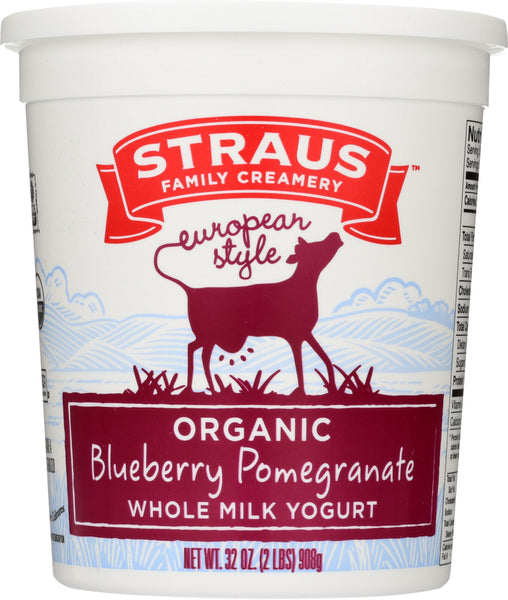 STRAUS: Organic Whole Milk European Style Blueberry Pomegranate, 32 oz