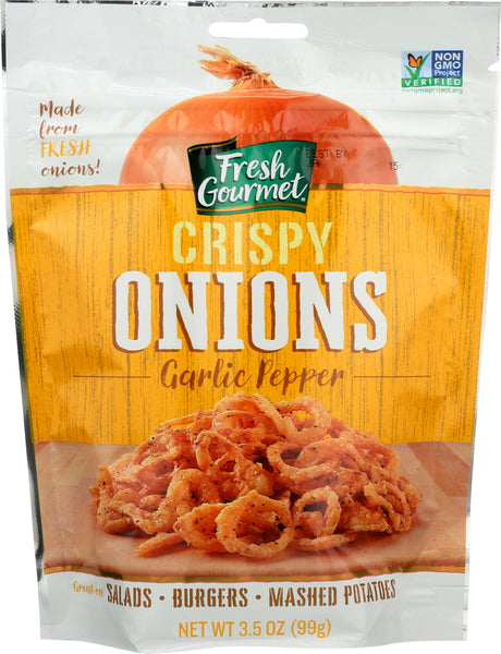 FRESH GOURMET: Crispy Onions Garlic Pepper, 3.5 Oz