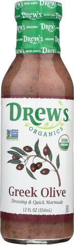 DREW'S: All Natural Dressing & Quick Marinade Greek Olive, 12 oz