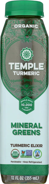 TEMPLE TURMERIC: Mineral Greens Turmeric Elixir Beverage, 12 oz
