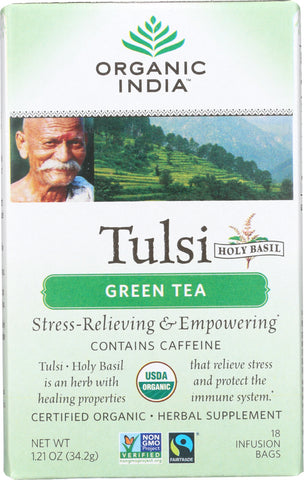 ORGANIC INDIA: Tulsi Green Tea, 18 Tea Bags, 1.21 oz