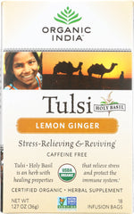 ORGANIC INDIA: Tulsi Lemon Ginger Tea, 18 Tea Bags, 1.27 oz
